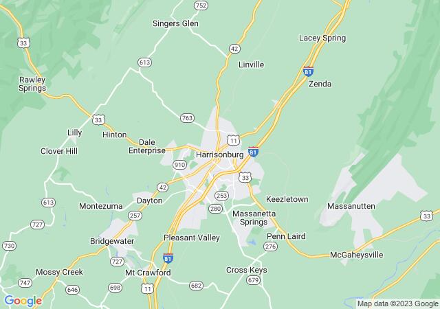 Google Map image for Harrisonburg, Virginia