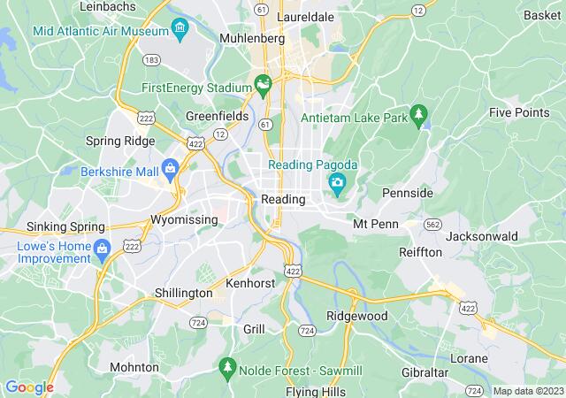 Google Map image for Reading, Pennsylvania