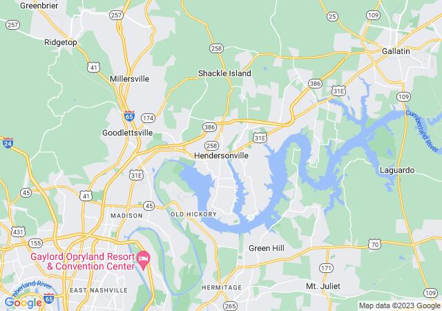 Google Map image for Hendersonville, Tennessee