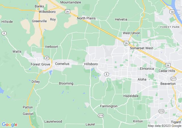 Google Map image for Hillsboro, Oregon