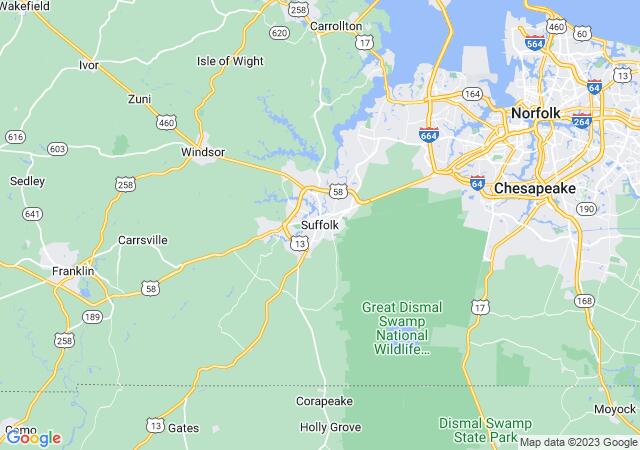 Google Map image for Suffolk, Virginia